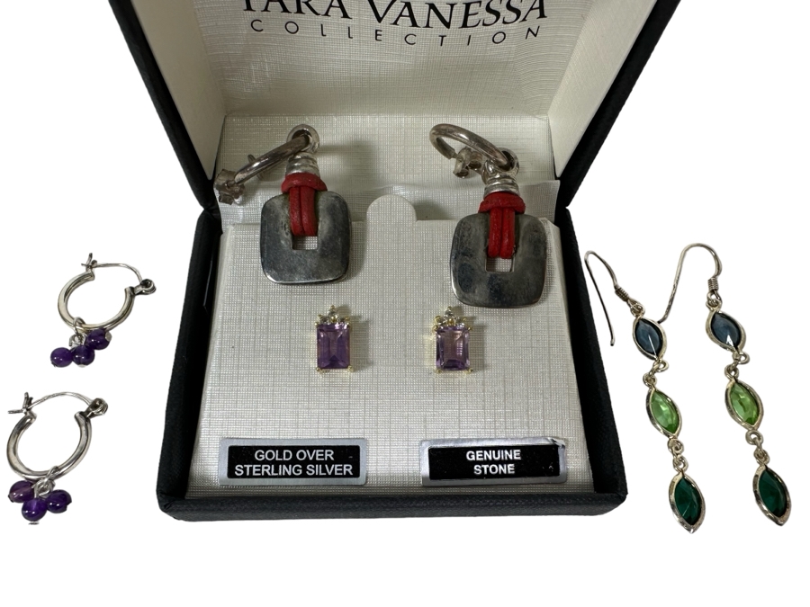 Four Pairs Of Sterling Silver Earrings