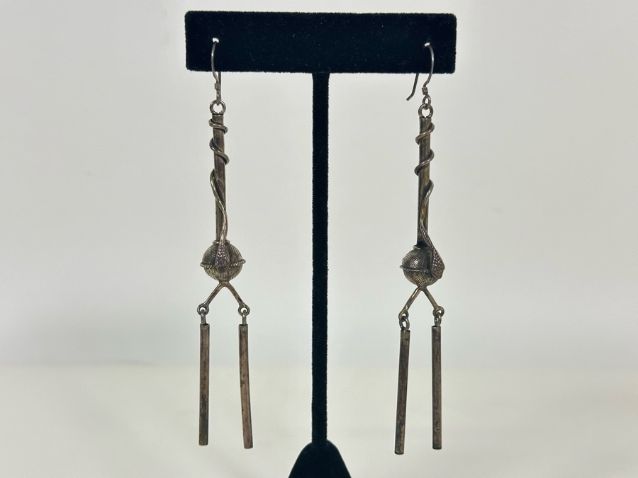 Vintage Sterling Silver Snake Earrings 4L 9.3g [Photo 4]