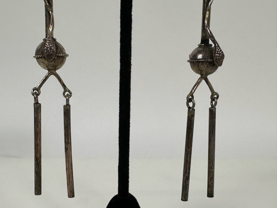 Vintage Sterling Silver Snake Earrings 4L 9.3g [Photo 9]