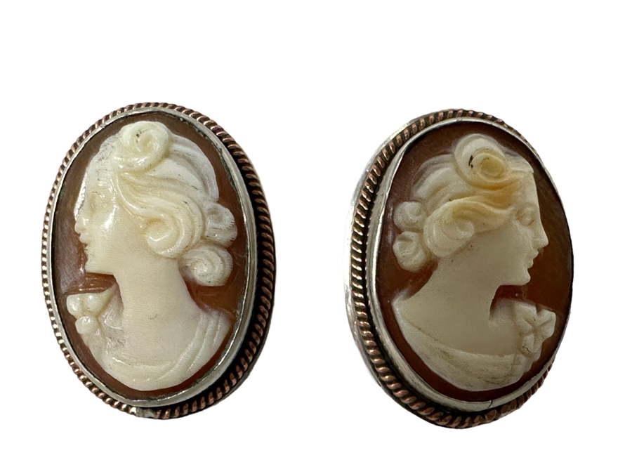 Vintage Pair Of Carved Shell Cameo Earrings 2.8g