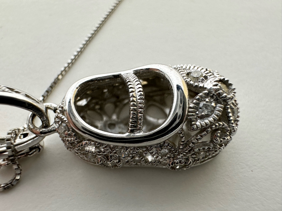 14K Gold With Diamonds Baby Shoe Pendant With 14K Gold 20' Necklace 6.7g [Photo 10]