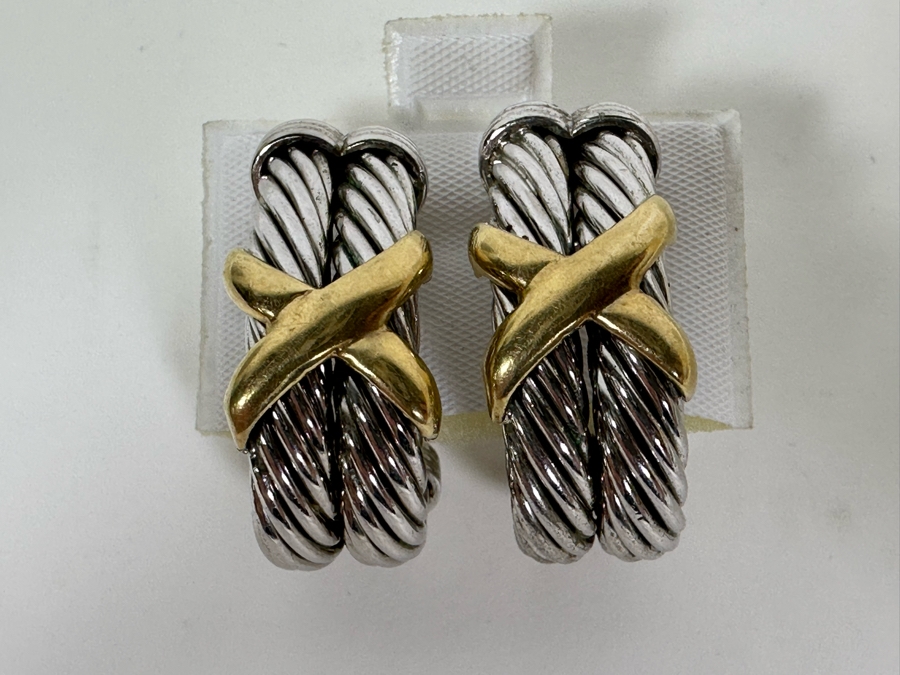 Pair Of 14K Gold / Sterling Silver Earrings Signed Carden 17.2g [Photo 2]