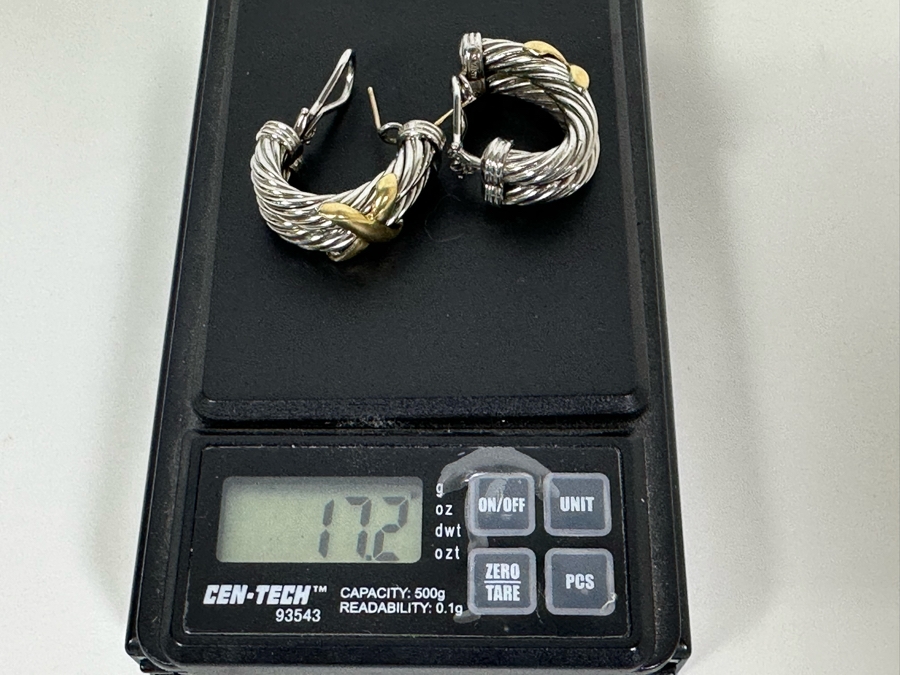 Pair Of 14K Gold / Sterling Silver Earrings Signed Carden 17.2g [Photo 10]