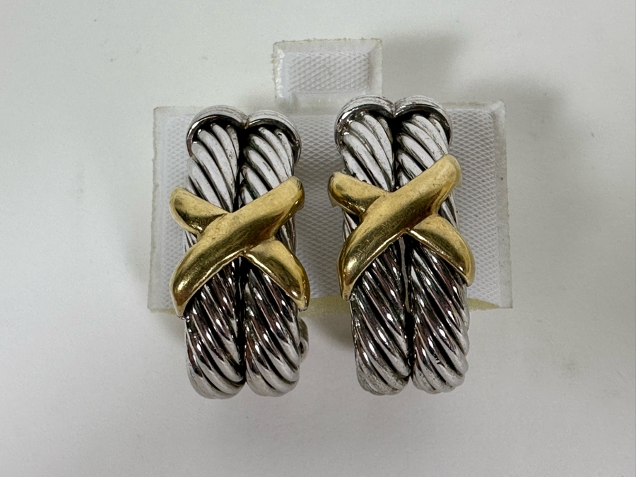 Pair Of 14K Gold / Sterling Silver Earrings Signed Carden 17.2g [Photo 3]