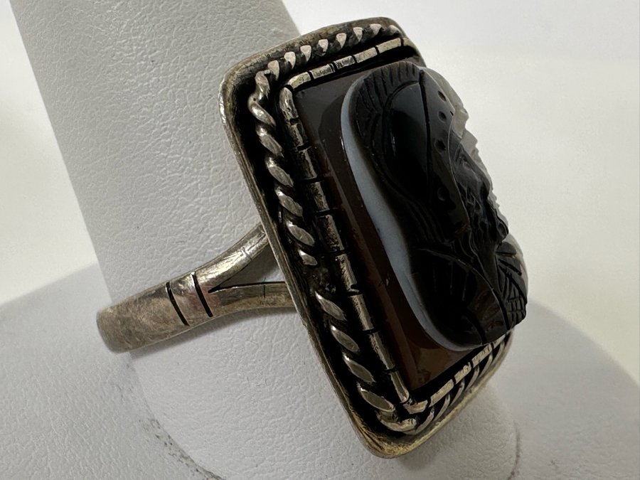 Vintage Mens Sterling Silver Carved Sardonyx Ring Size 11.5 8.2g [Photo 6]