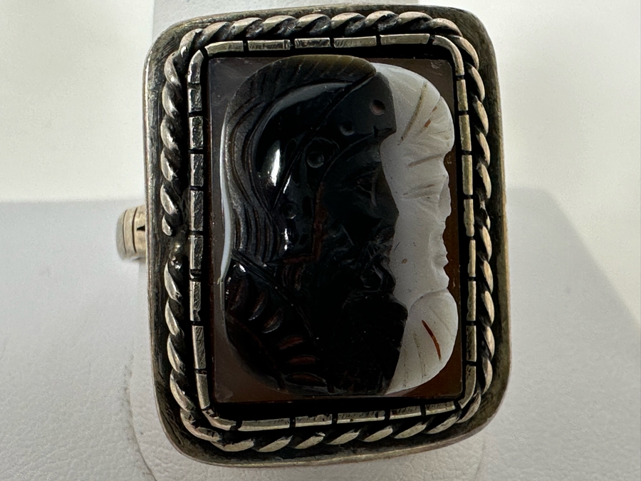 Vintage Mens Sterling Silver Carved Sardonyx Ring Size 11.5 8.2g [Photo 4]