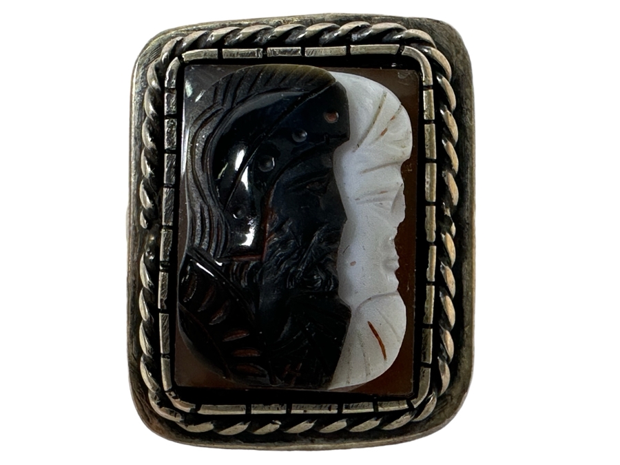 Vintage Mens Sterling Silver Carved Sardonyx Ring Size 11.5 8.2g