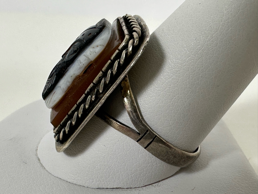 Vintage Mens Sterling Silver Carved Sardonyx Ring Size 11.5 8.2g [Photo 7]