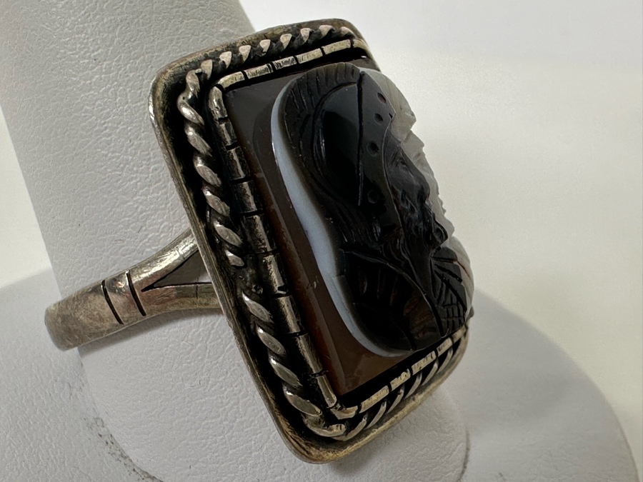 Vintage Mens Sterling Silver Carved Sardonyx Ring Size 11.5 8.2g [Photo 5]