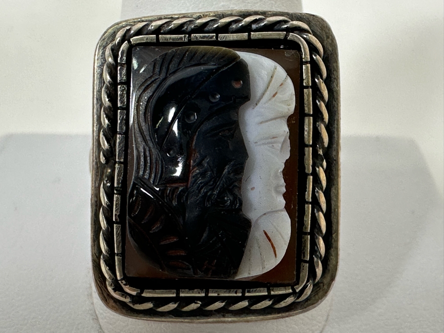 Vintage Mens Sterling Silver Carved Sardonyx Ring Size 11.5 8.2g [Photo 2]