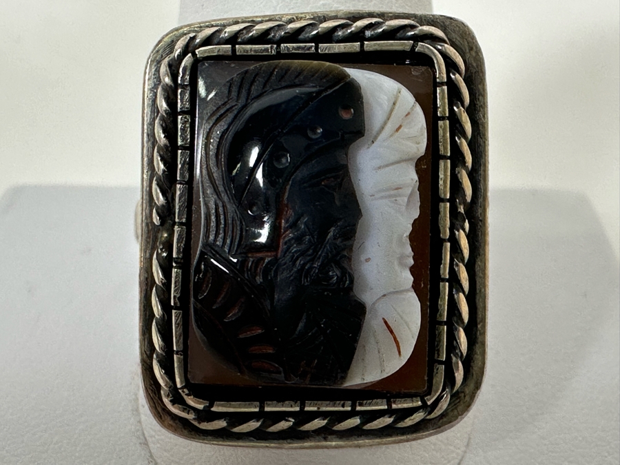 Vintage Mens Sterling Silver Carved Sardonyx Ring Size 11.5 8.2g [Photo 3]