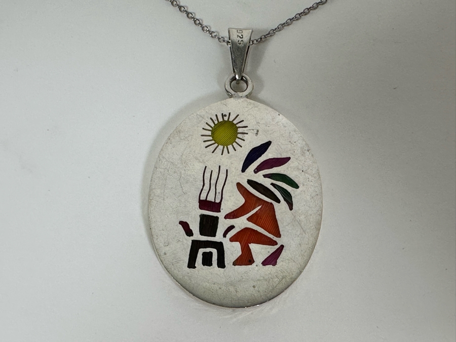 Sterling Silver Inlaid Pendant And 18' Sterling Silver Necklace 16.7g [Photo 5]