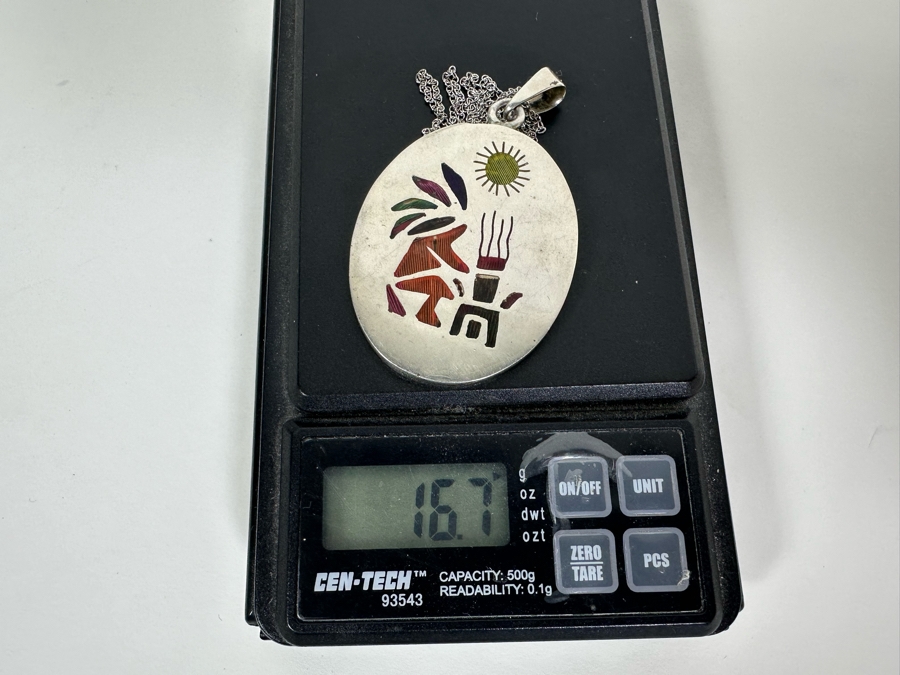 Sterling Silver Inlaid Pendant And 18' Sterling Silver Necklace 16.7g [Photo 8]
