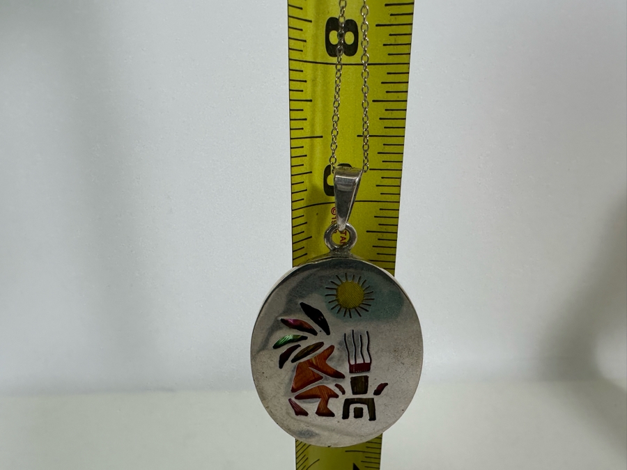 Sterling Silver Inlaid Pendant And 18' Sterling Silver Necklace 16.7g [Photo 7]
