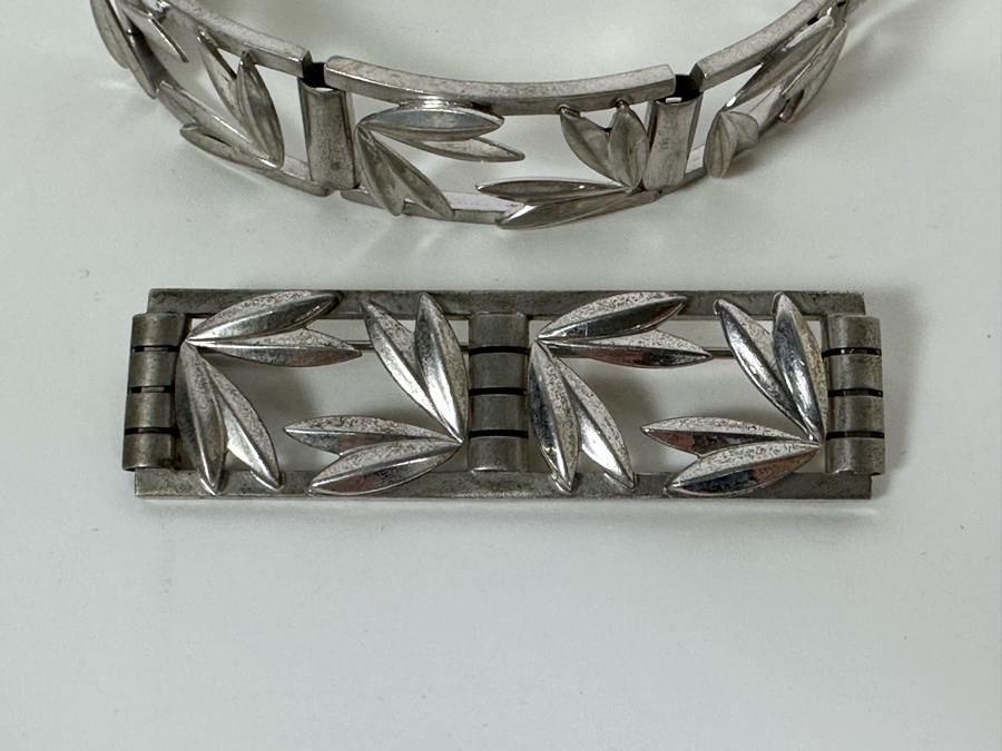 Sterling Silver Signed K&B 7' Bracelet With Matching Sterling Silver Brooch Pendant 51.3g [Photo 3]