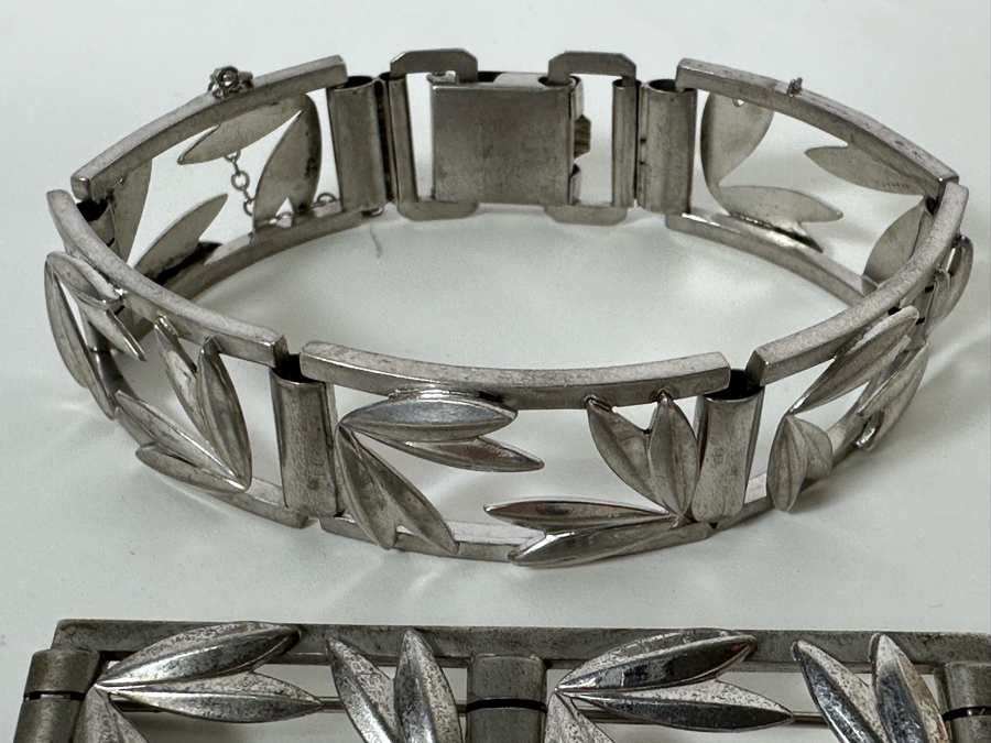 Sterling Silver Signed K&B 7' Bracelet With Matching Sterling Silver Brooch Pendant 51.3g [Photo 4]