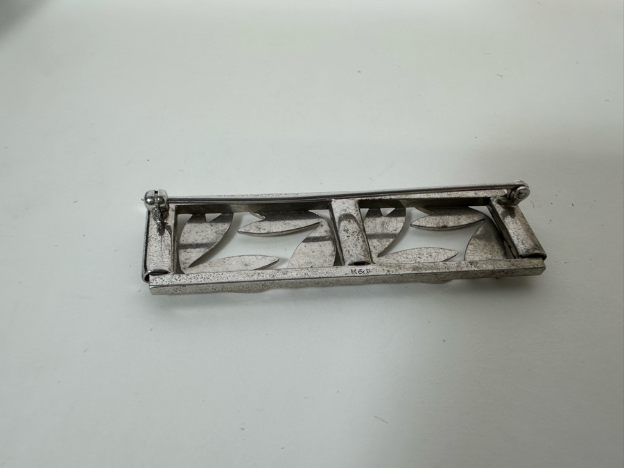 Sterling Silver Signed K&B 7' Bracelet With Matching Sterling Silver Brooch Pendant 51.3g [Photo 8]