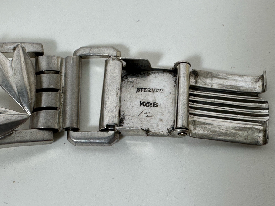 Sterling Silver Signed K&B 7' Bracelet With Matching Sterling Silver Brooch Pendant 51.3g [Photo 6]