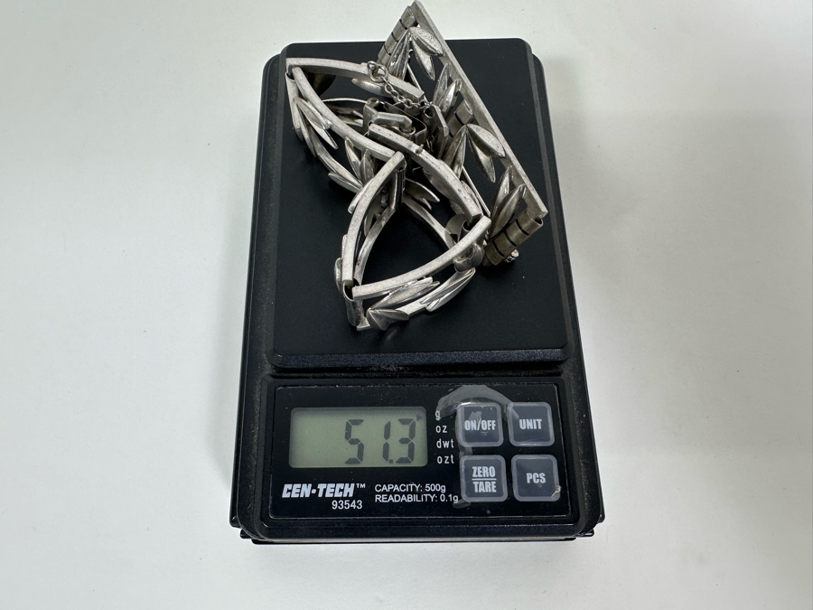 Sterling Silver Signed K&B 7' Bracelet With Matching Sterling Silver Brooch Pendant 51.3g [Photo 9]