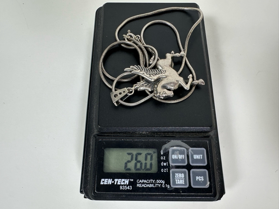 Sterling Silver Pegasus Pendant With Sterling Silver 24' Necklace 26g [Photo 9]