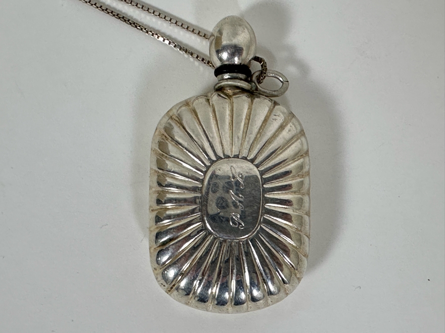 Vintage Sterling Silver Perfume Bottle Pendant With Sterling Silver 20' Necklace 24.5g [Photo 7]