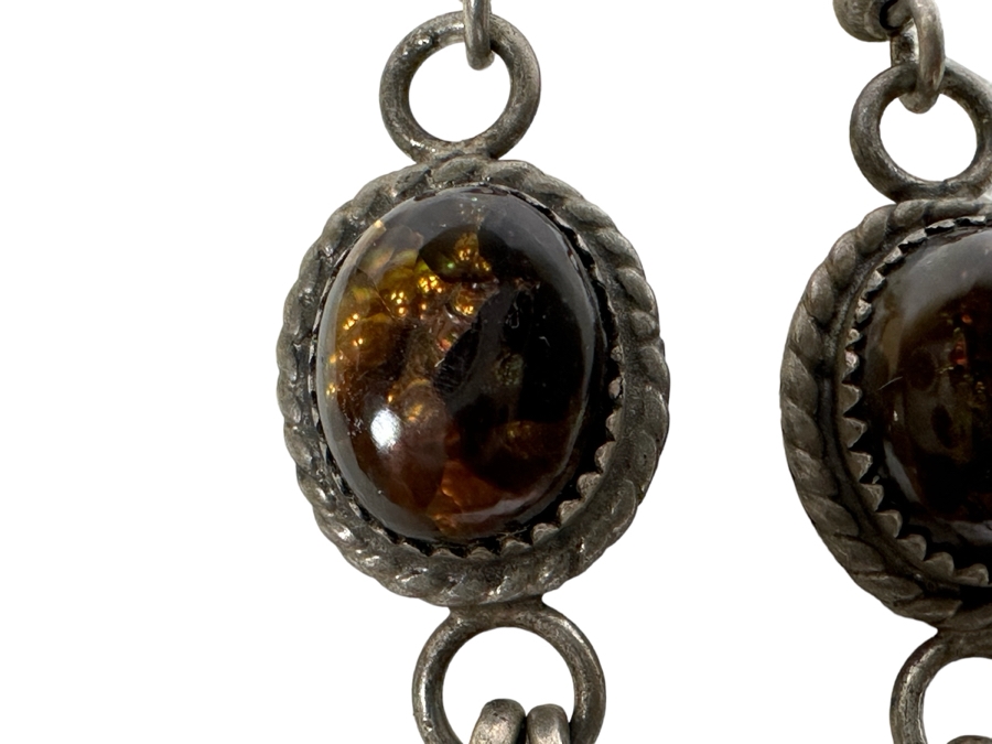 Vintage Signed Sterling Silver Amber Earrings 9.7g [Photo 3]