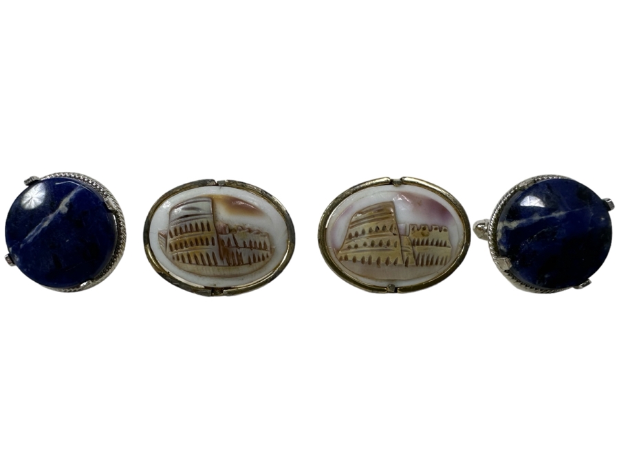 Vintage Carved Shell Cufflinks And Blue Stone Cufflinks [Photo 1]