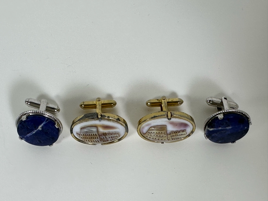 Vintage Carved Shell Cufflinks And Blue Stone Cufflinks [Photo 7]