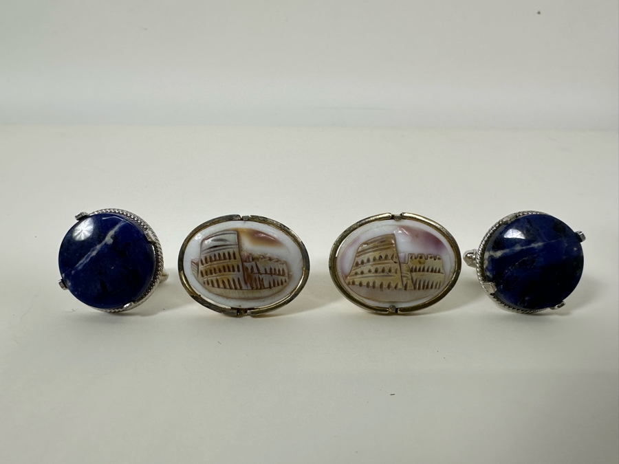 Vintage Carved Shell Cufflinks And Blue Stone Cufflinks [Photo 3]
