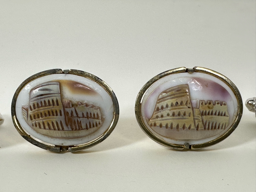 Vintage Carved Shell Cufflinks And Blue Stone Cufflinks [Photo 4]
