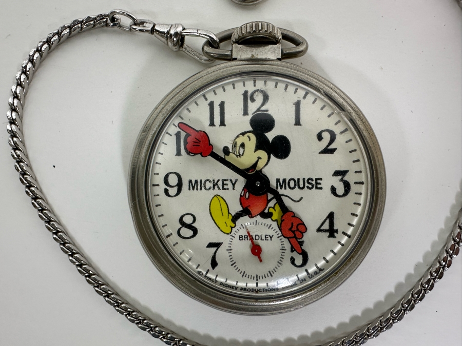 Vintage Walt Disney Mickey Mouse Bradley Pocket Watch With Fob Working [Photo 4]