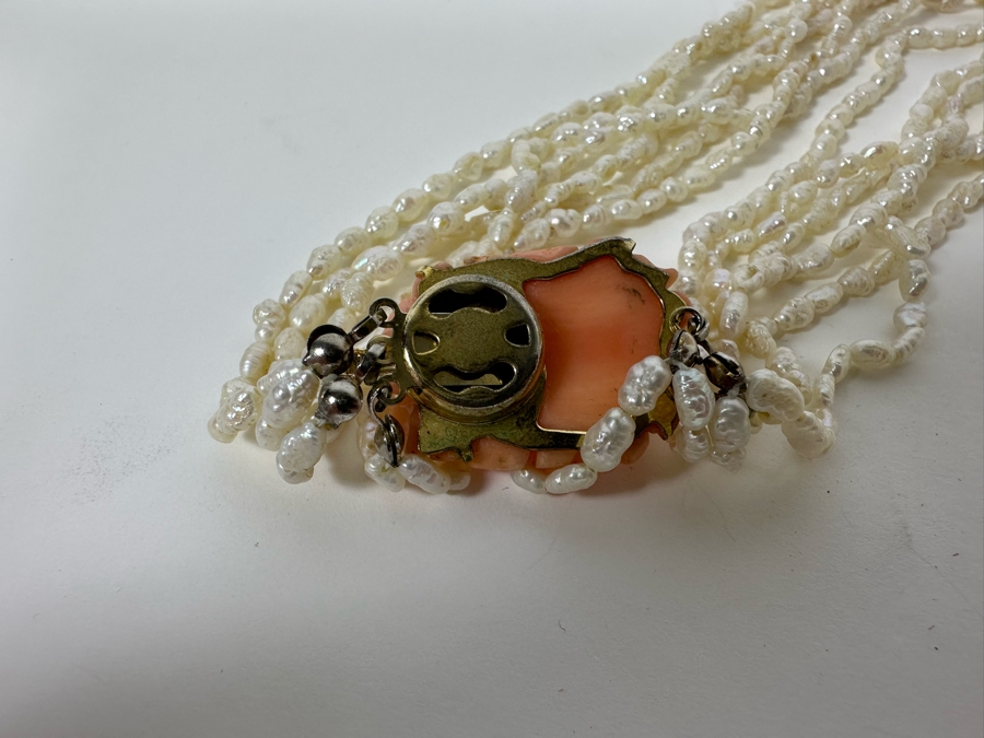 Vintage Multi-Strand 16' Pearl Necklace With Carved Coral Clasp [Photo 10]