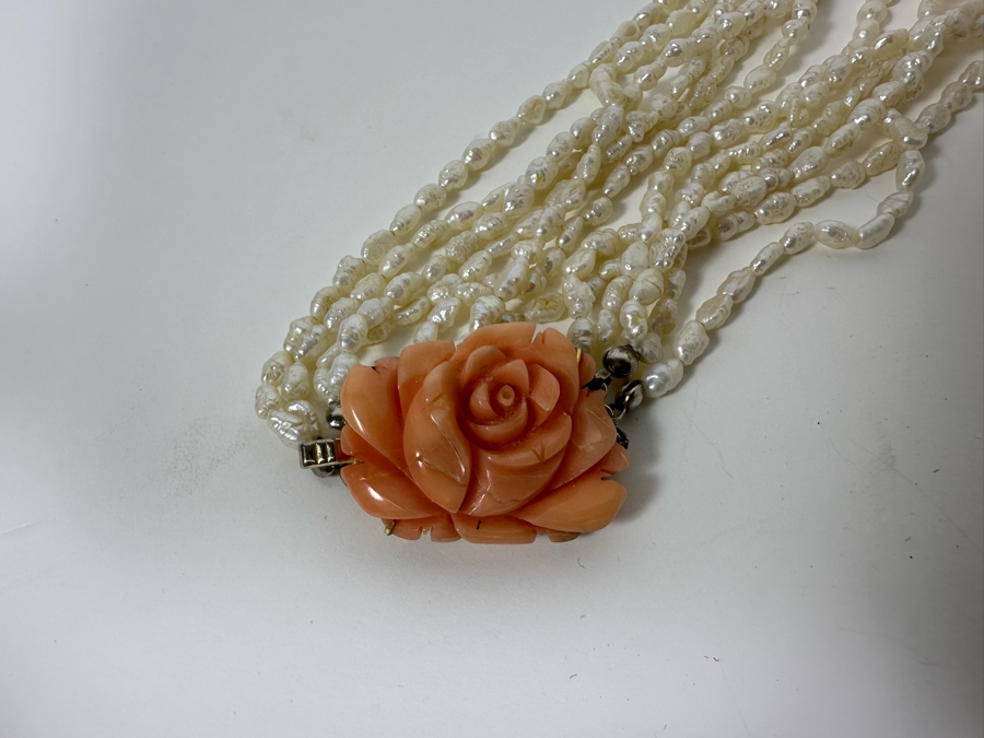 Vintage Multi-Strand 16' Pearl Necklace With Carved Coral Clasp [Photo 8]