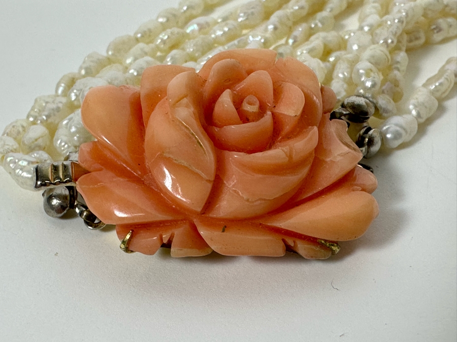 Vintage Multi-Strand 16' Pearl Necklace With Carved Coral Clasp [Photo 7]