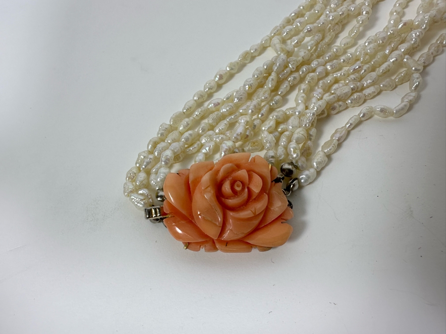 Vintage Multi-Strand 16' Pearl Necklace With Carved Coral Clasp [Photo 9]