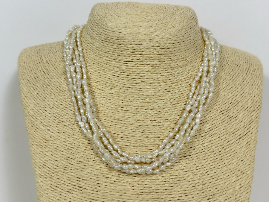 Vintage Multi-Strand 16' Pearl Necklace With Carved Coral Clasp [Photo 4]