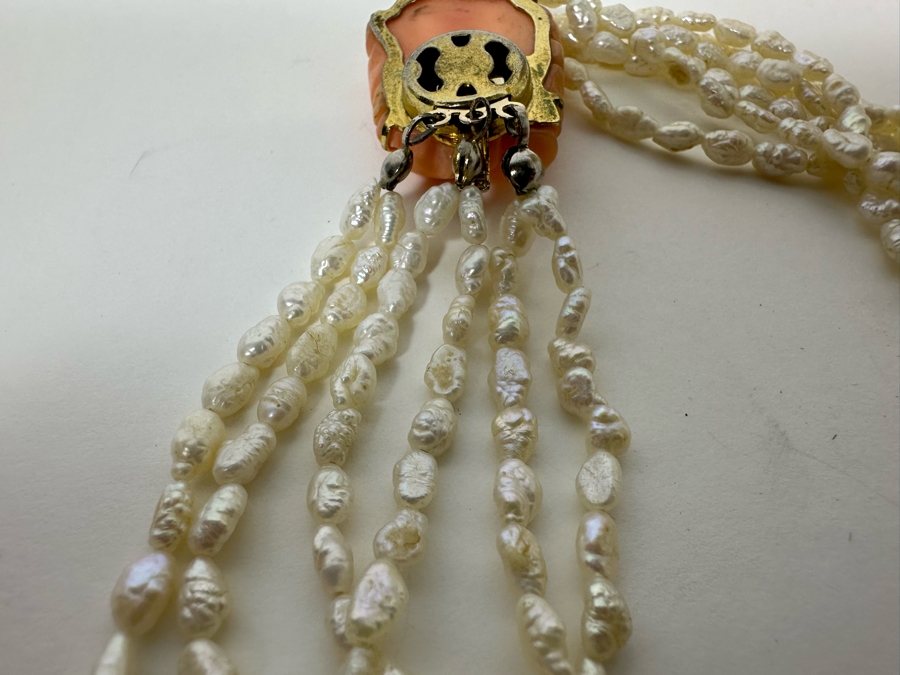 Vintage Multi-Strand 16' Pearl Necklace With Carved Coral Clasp [Photo 11]