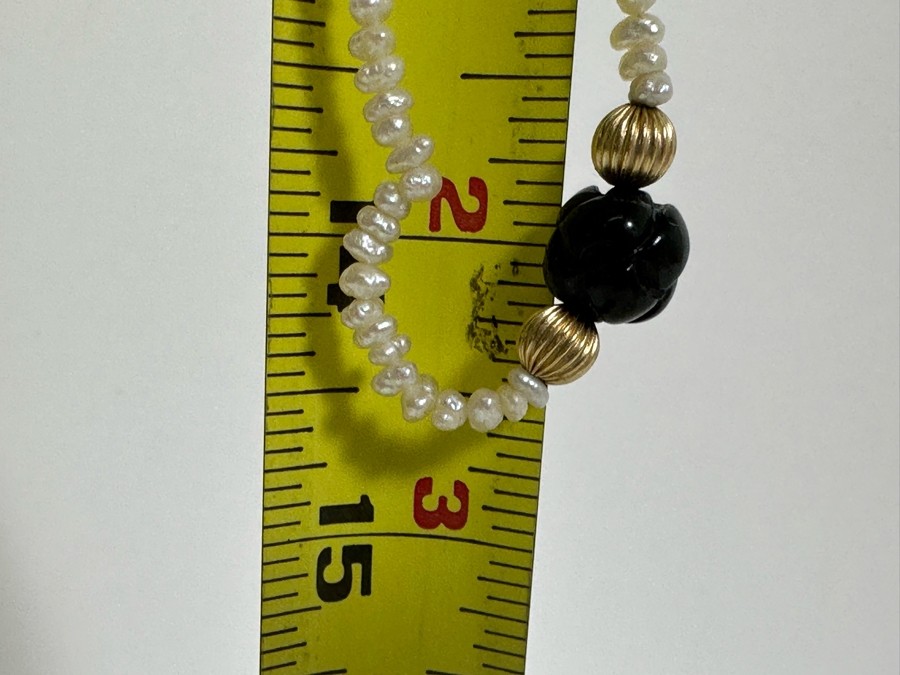 Vintage Pearl 29' Necklace With 14K Gold & Carved Amethyst Beads 20.5g [Photo 8]