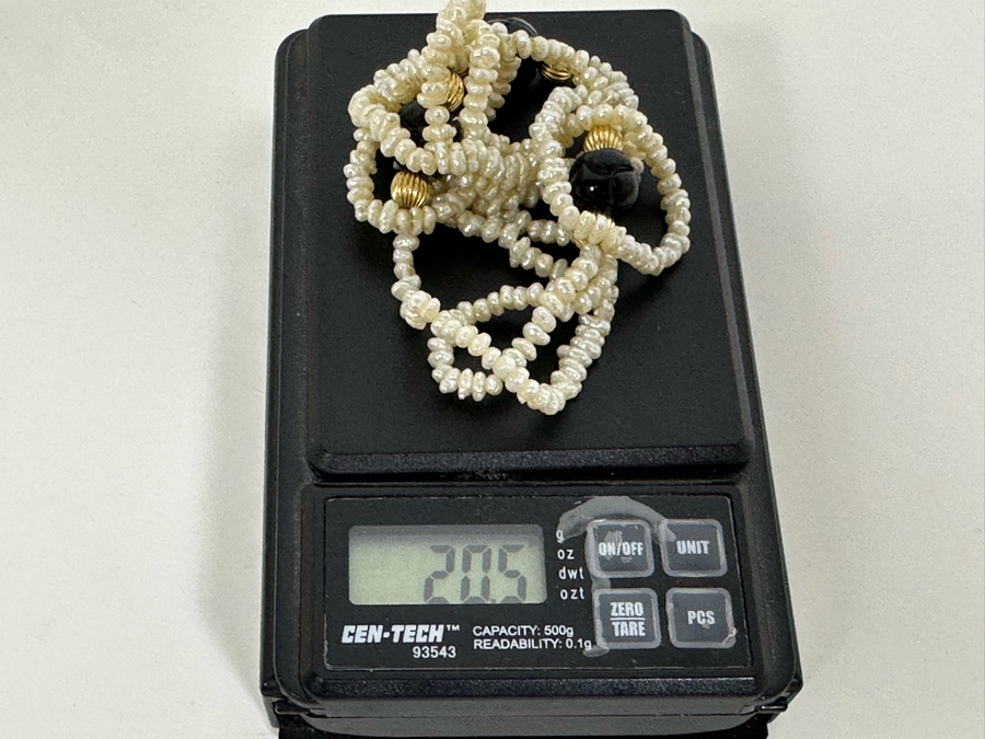 Vintage Pearl 29' Necklace With 14K Gold & Carved Amethyst Beads 20.5g [Photo 9]