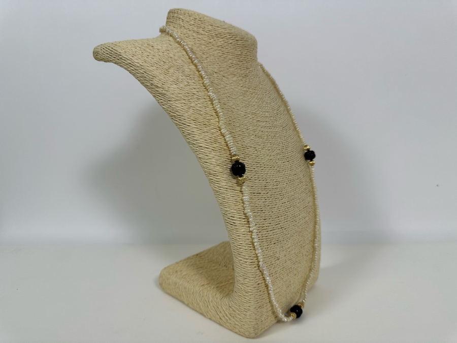 Vintage Pearl 29' Necklace With 14K Gold & Carved Amethyst Beads 20.5g [Photo 5]