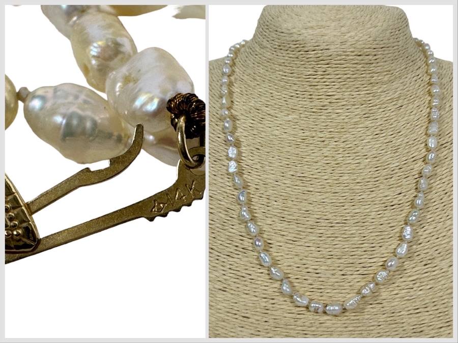 19' Pearl Necklace With 14K Gold Clasp [Photo 1]