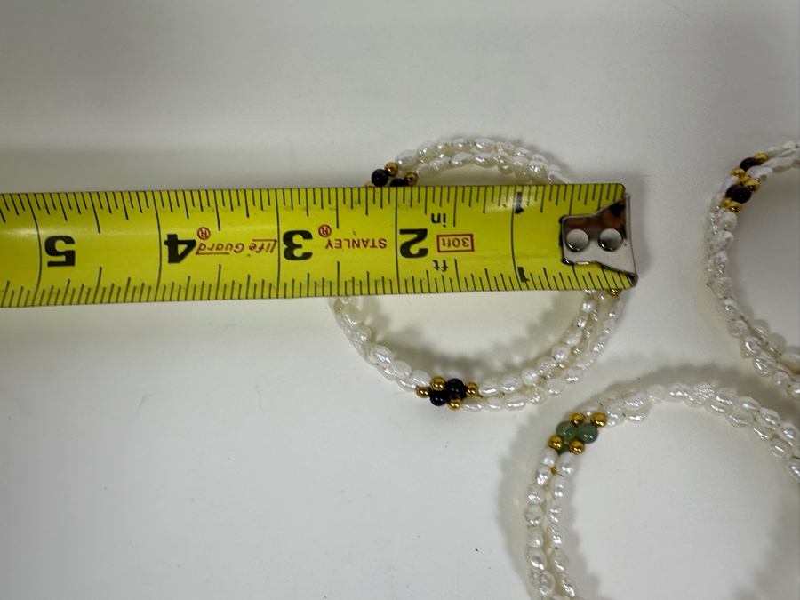 (3) Triple Pearl Bracelets With 14K Gold & Gemstone Beads Of Lapis Lazuli, Aventurine & Garnets 2.5W 32g [Photo 6]