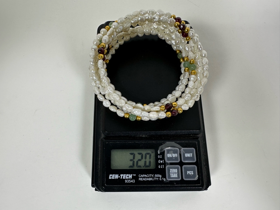 (3) Triple Pearl Bracelets With 14K Gold & Gemstone Beads Of Lapis Lazuli, Aventurine & Garnets 2.5W 32g [Photo 8]