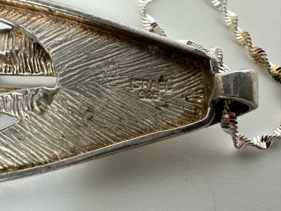 Mid-Century Modern Sterling Silver Slider Pendant With Two Cabochon Garnets And Sterling Silver 16' Necklace 24.1g [Photo 11]