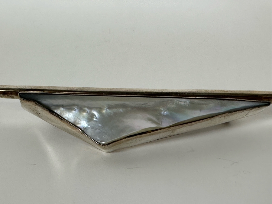 Mid-Century Modern Sterling Silver Mother Of Pearl Brooch Pin With European Touch Mark 4W 17.6g [Photo 5]
