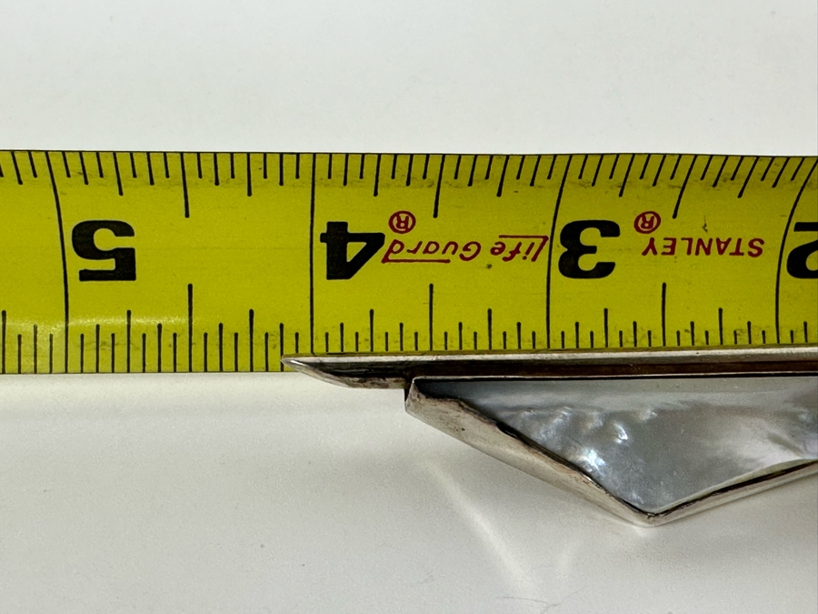 Mid-Century Modern Sterling Silver Mother Of Pearl Brooch Pin With European Touch Mark 4W 17.6g [Photo 10]