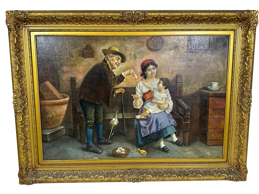 Vintage Original European Painting 30 X 20 Framed 37 X 27