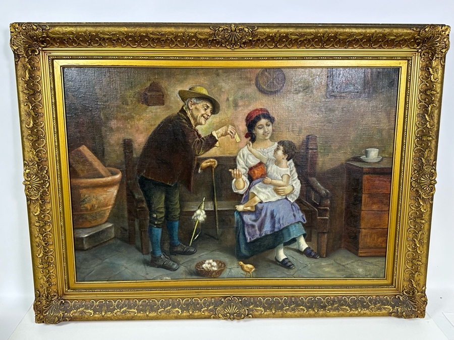 Vintage Original European Painting 30 X 20 Framed 37 X 27 [Photo 2]