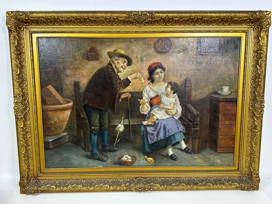 Vintage Original European Painting 30 X 20 Framed 37 X 27 [Photo 3]