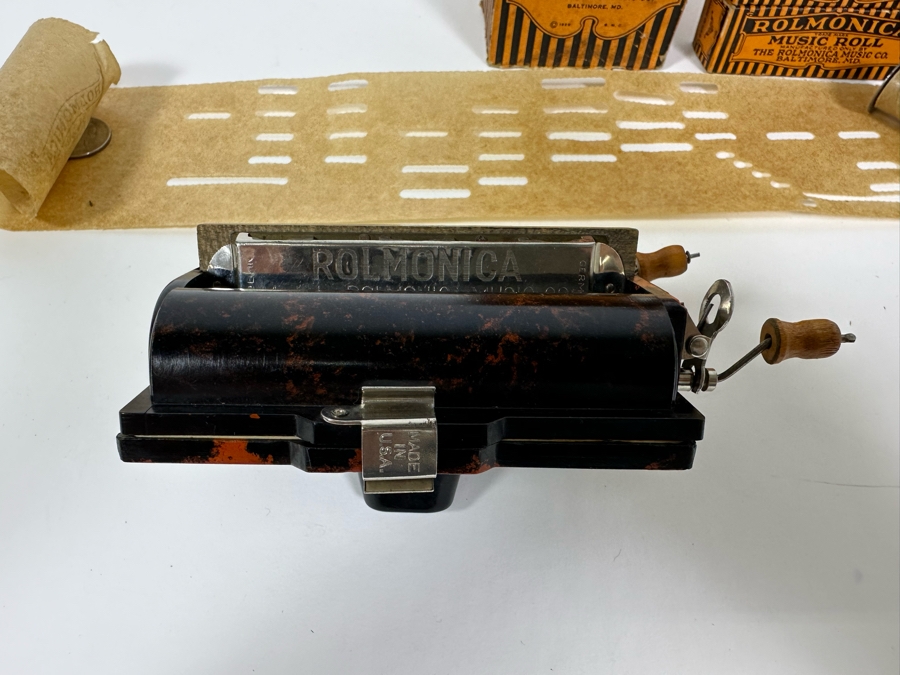 Vintage Rolmonica Player Harmonica With Original Box And 9 Music Rolls [Photo 6]